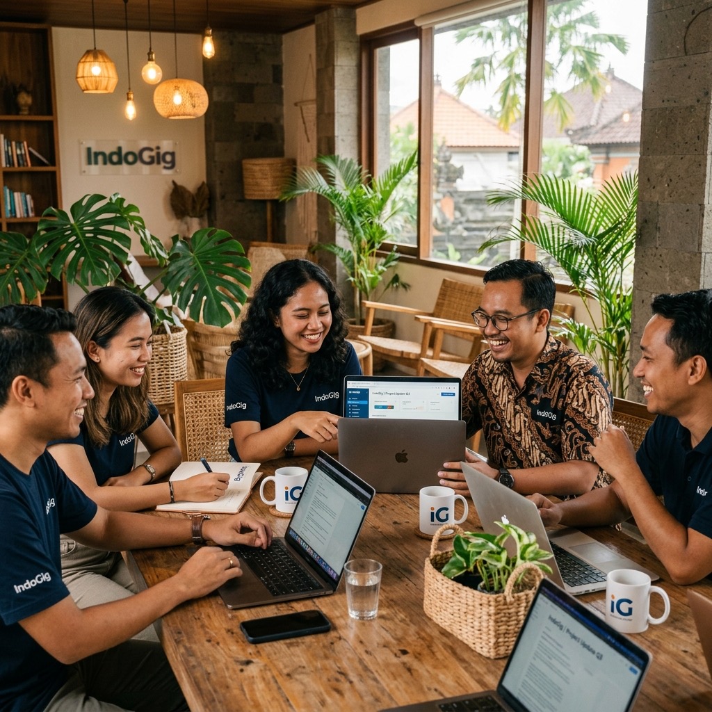 IndoGig team collaborating in Seminyak Bali office